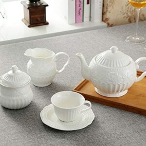 FUYU Relief White Ceramic Creamer and Sugar Bowl Set Coffee Serving Set Cream Pitcher