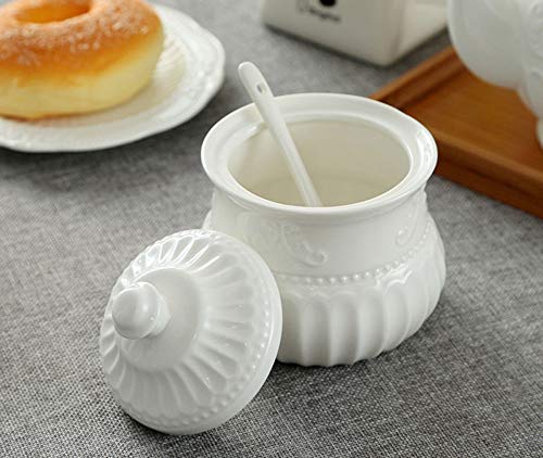 FUYU Relief White Ceramic Creamer and Sugar Bowl Set Coffee Serving Set Cream Pitcher