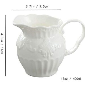 FUYU Relief White Ceramic Creamer and Sugar Bowl Set Coffee Serving Set Cream Pitcher