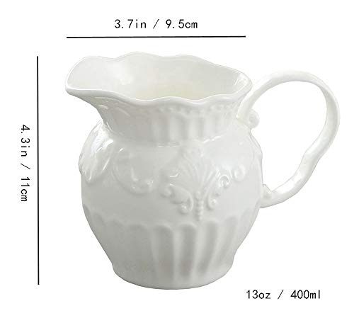 FUYU Relief White Ceramic Creamer and Sugar Bowl Set Coffee Serving Set Cream Pitcher