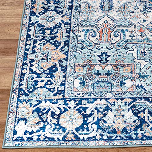 ReaLife Machine Washable Rug - Stain Resistant, Non-Shed - Eco-Friendly, Non-Slip, Family & Pet Friendly - Premium Recycled Fibers - Vintage Distressed Traditional - Blue, Ivory, Orange, 5' x 7'