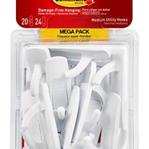 Command Large Utility Hooks, White, Ships in Own Container & Utility Hooks Mega Pack, Medium, White, 20-Hooks (17001-MPES), Organize and Decorate Your Dorm