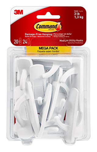 Command Large Utility Hooks, White, Ships in Own Container & Utility Hooks Mega Pack, Medium, White, 20-Hooks (17001-MPES), Organize and Decorate Your Dorm