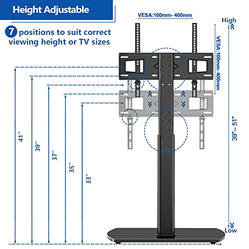 YOMT Universal Floor TV Stand with Mount Swivel and Height Adjustable TV Stand for Most 27 to 65 inch LCD LED OLED TVs,Space Saving No Drill Corner TV Stand Mount for Bedroom Living Room,Black