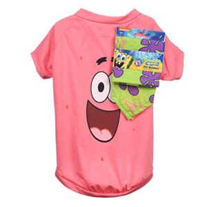 spongebob squarepants for pets patrick pink shirt for dogs & green bandana combo- size small | soft and comfortable spongebob clothes for dogs- lightweight t shirt & dog bandana