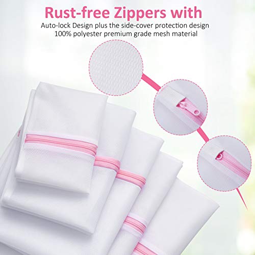 LANQI 5Pcs Multi-size Durable Mesh Laundry Bags,Houseware Laundry Bra with Zipper.Cloth Mesh Washing Bag,Travel Laundry Bags