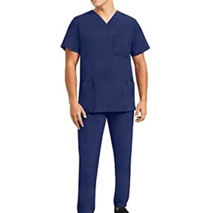 Healing Hands Mens Scrubs Top 3 Pocket Purple Label Jake 2331 V-Neck Scrub Tops for Men Navy L