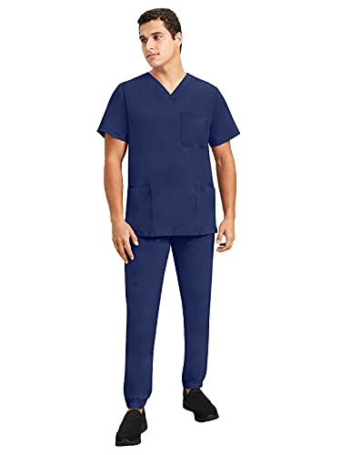 Healing Hands Mens Scrubs Top 3 Pocket Purple Label Jake 2331 V-Neck Scrub Tops for Men Navy L