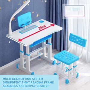 YAYUMI Kids Desk,Height Adjustable Desk and Chair Set,Student Writing Table with Lamp Anti-Reflective