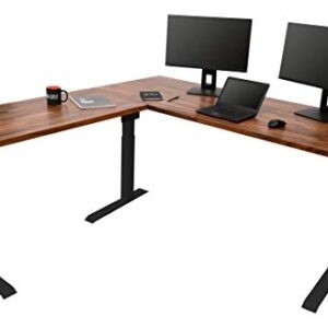 S STAND UP DESK STORE Triple Motor Electric L-Shaped Corner Standing Desk with EZ Assemble Frame (Black Frame/Solid Walnut Top, 71 inch W x 71 inch D)