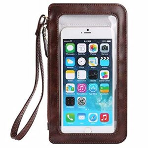 mini cell phone crossbody shoulder handbag purse for iphone 14 pro max, 14 pro, 14 plus, 14, 13 pro max, 13 pro, 13, 13 mini (brown)