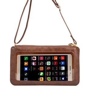 Mini Cell Phone Crossbody Shoulder Handbag Purse for iPhone 14 Pro Max, 14 Pro, 14 Plus, 14, 13 Pro Max, 13 Pro, 13, 13 Mini (Brown)