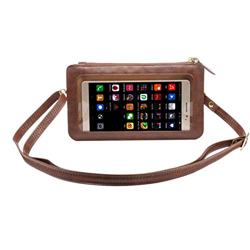 Mini Cell Phone Crossbody Shoulder Handbag Purse for iPhone 14 Pro Max, 14 Pro, 14 Plus, 14, 13 Pro Max, 13 Pro, 13, 13 Mini (Brown)