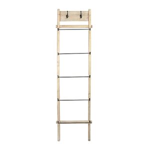 creative co-op fir wood wall metal bar and 2 hooks decorative ladder, natural