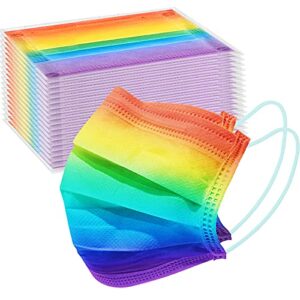 kids' 60pcs disposable face masks gradient rainbow colors individually packaged 3-layer filter soft elastic ear loops nonwoven fabric