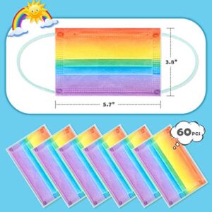 Kids' 60PCS Disposable Face Masks Gradient Rainbow Colors Individually Packaged 3-Layer Filter Soft Elastic Ear Loops Nonwoven Fabric