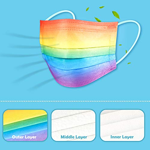 Kids' 60PCS Disposable Face Masks Gradient Rainbow Colors Individually Packaged 3-Layer Filter Soft Elastic Ear Loops Nonwoven Fabric