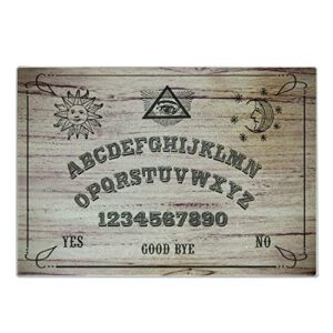 ambesonne ouija board cutting board, wooden texture talking board with alphabet letters, decorative tempered glass cutting and serving board, small size, beige black