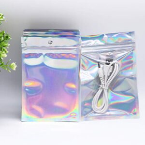 100 Counts Resealable Smell Water Proof Bags Foil Pouch Bag Flat Ziplock Bag with Clear Window for Party Favor Food Storage Gifts Bags Goodie Bag Holographic Color, 4 x 6 Inches