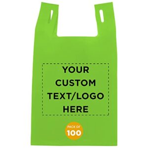 custom bodega lightweight tote bags set of 100, personalized bulk pack - reusable, great for grocery, tradeshow, party favors, picnic - lime green