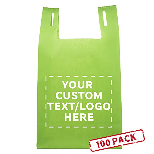 Custom Bodega Lightweight Tote Bags Set of 100, Personalized Bulk Pack - Reusable, Great for Grocery, Tradeshow, Party favors, Picnic - Lime Green