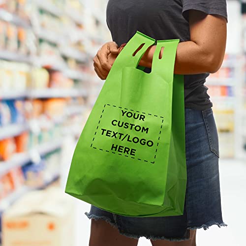 Custom Bodega Lightweight Tote Bags Set of 100, Personalized Bulk Pack - Reusable, Great for Grocery, Tradeshow, Party favors, Picnic - Lime Green