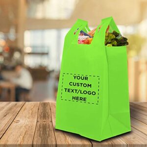 Custom Bodega Lightweight Tote Bags Set of 100, Personalized Bulk Pack - Reusable, Great for Grocery, Tradeshow, Party favors, Picnic - Lime Green