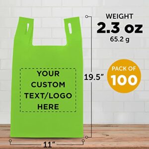 Custom Bodega Lightweight Tote Bags Set of 100, Personalized Bulk Pack - Reusable, Great for Grocery, Tradeshow, Party favors, Picnic - Lime Green