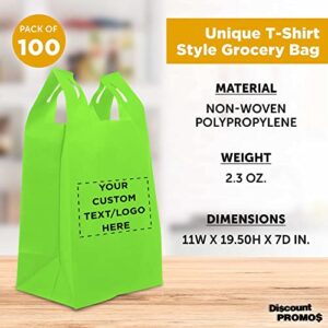 Custom Bodega Lightweight Tote Bags Set of 100, Personalized Bulk Pack - Reusable, Great for Grocery, Tradeshow, Party favors, Picnic - Lime Green