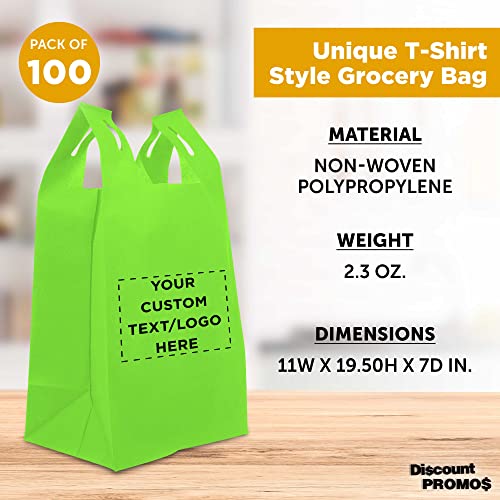 Custom Bodega Lightweight Tote Bags Set of 100, Personalized Bulk Pack - Reusable, Great for Grocery, Tradeshow, Party favors, Picnic - Lime Green