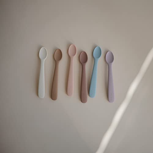 mushie Silicone Baby Feeding Spoons | 2 Pack (Blush/Shifting Sand)