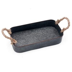 funerom rectangle dark galvanized decorative metal serving tray with rust finish and rope handles, (10.3x 5.5 in)