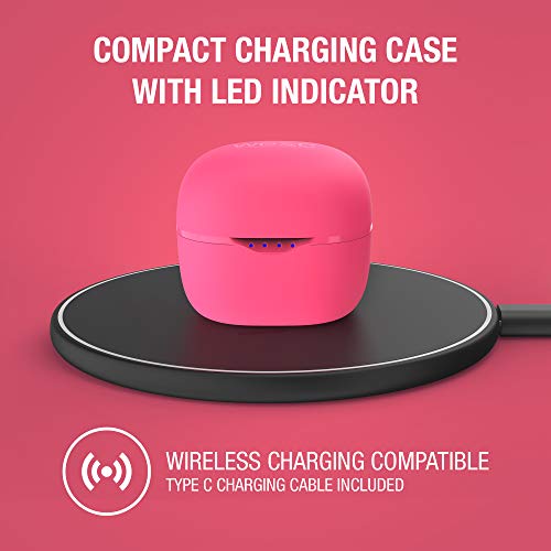 WeSC True Wireless Headphones, Bluetooth Earphones with LED Wireless Charging Case, 20Hrs Playtime, Touch Control, IPX4 Water Resistant Earbuds - Neon Pink