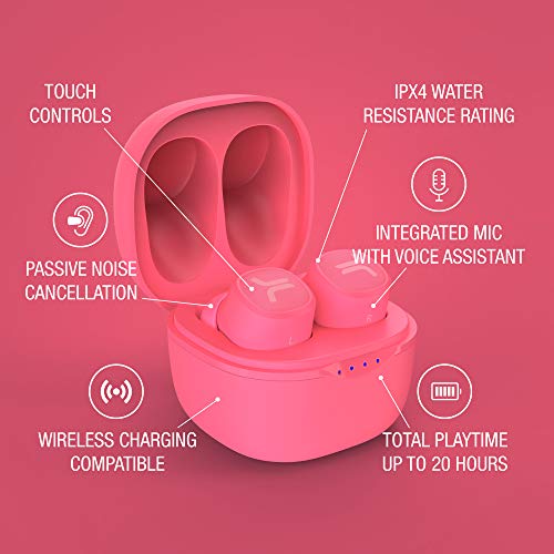 WeSC True Wireless Headphones, Bluetooth Earphones with LED Wireless Charging Case, 20Hrs Playtime, Touch Control, IPX4 Water Resistant Earbuds - Neon Pink