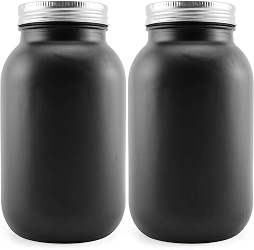 Darware Black Chalkboard Mason Jars (Quart Size, 2-Pack); Black-Coated Blackboard Surface Glass Jars for Arts and Crafts, Gifts, and Rustic Home Decor