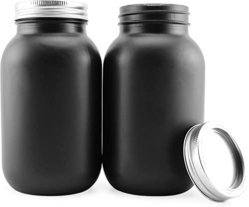 Darware Black Chalkboard Mason Jars (Quart Size, 2-Pack); Black-Coated Blackboard Surface Glass Jars for Arts and Crafts, Gifts, and Rustic Home Decor