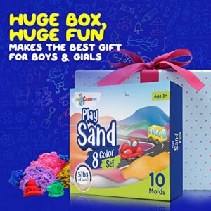 LITTLE CHUBBY ONE 8 Color Kids Play Sand Set - 5 Lbs of Sand - Toy Magic Sand Set - 10 Molds and Tray for Girls and Boys - Ideas for Children Activities Age 2 3 4 5 6 7 8 9 10