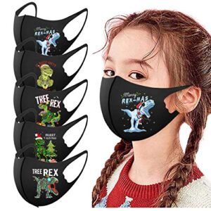 5pcs childrens face_mask cute cartoon print reusable washable breathable adjustable cotton face covering for kids boys girl