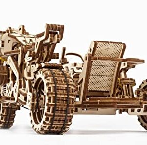 UGEARS Motorcycle with Sidecar 3D Puzzles - UGR-10 Motorcycle Scrambler Perfect Father's Day Gift Idea Wooden Model Kits for Adults to Build - Retro Design Sidecar Motorbike Model Kit with Rubber Band Motor