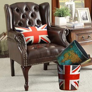 Wastebasket British Style Trash Bin Union Jack World Map Pattern PU Leather Waterproof Decorative Trash Can Garbage Can 10L (World Map)