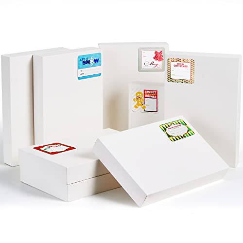 JOYIN 18 PCS 14.25" x 9.5" x 2" Large White Gift Boxes, Shirt, Sweaters, Robes Box with 18 PCS Gift Tag Stickers for Christmas, Holidays, Father’s Day, Birthday