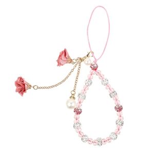 Hemobllo Cell Phone Straps Creative Crystal Flower Pendant Charm Non- slip Phone Lanyard Cute Pocket Keychain Strap for Car Key Purse Decoration (Pink)