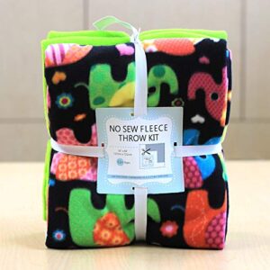 elephants anti-pill no-sew throw fleece fabric kit (50x60)