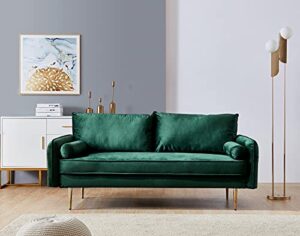 sleerway velvet couch with 2 small pillows, modern loveseat sofa twin size contemporary sofas for living room and bedroom (green)