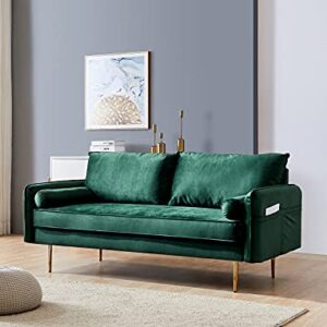 SLEERWAY Velvet Couch with 2 Small Pillows, Modern Loveseat Sofa Twin Size Contemporary Sofas for Living Room and Bedroom (Green)