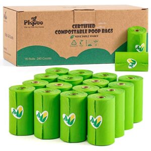pkpoo compostable poop bags certified, 240 plant-based poop bags for dogs, unscented doggie waste bags - vegetable-based extra thick with 100% leak-proof, green dog poo bags