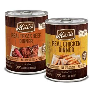 merrick grain free wet dog food variety pack, real texas beef and chicken dinner, canned dog food - (12) 12.7 oz. cans