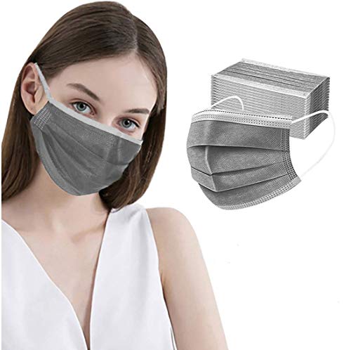 100pcs Disposable Gray Mask,3-Ply Face Masks with Earloops Mouth Shield