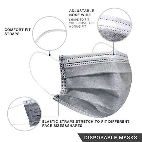 100pcs Disposable Gray Mask,3-Ply Face Masks with Earloops Mouth Shield