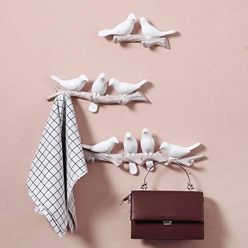 ZYLBDNB Coat Rack Wall Decor Wall Mounted Coat Rack for Coats Hats Keys Towels Clothes Storage Hanger Birds on Tree Branch Hanger Coat Rack Hooks (Color : White, Size : S)